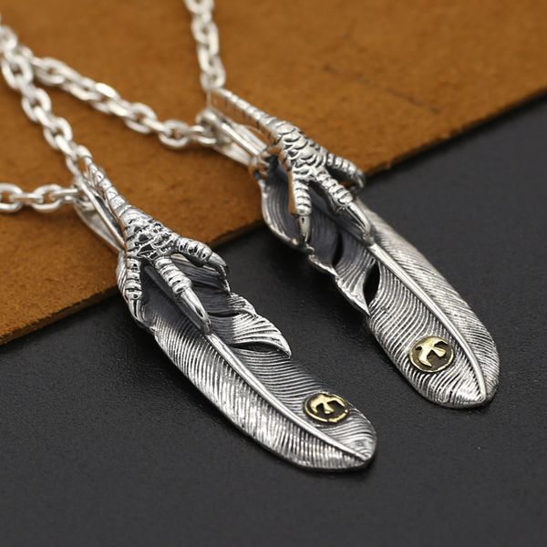 

S925 Sterling Silver Jewelry Vintage Thai Silver Personality Takahashi Goro Handmade Silver Eagle Paw Feather Pendant