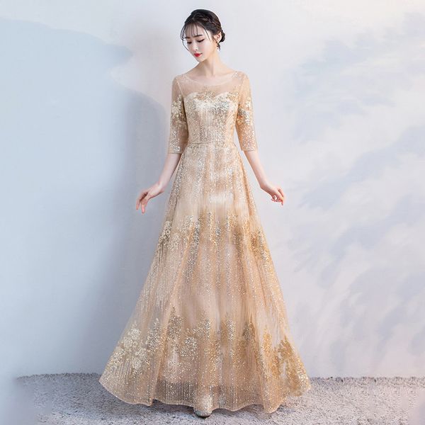 

golden elegant off shoulder dress noble female paillette qipao wedding bridesmaid dress vintage vestido size s-xxl, Red