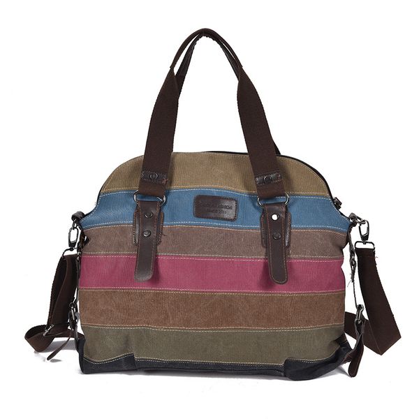 

imyok women's bag 2019 new fashion mluticolor stripe canvas bag fashion large capacity purse stitching female ladies handbag