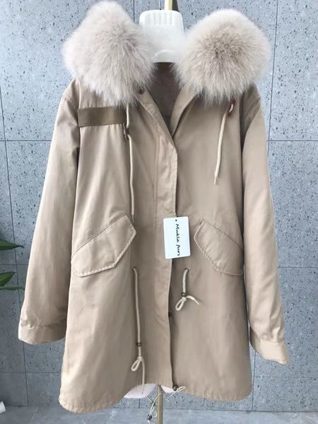 Neue Farben Beige Waschbärpelzbesatz Mukla Pelze Beige Rex-Kaninchenfellfutter Beige lange Parkas Schweden Deutschland