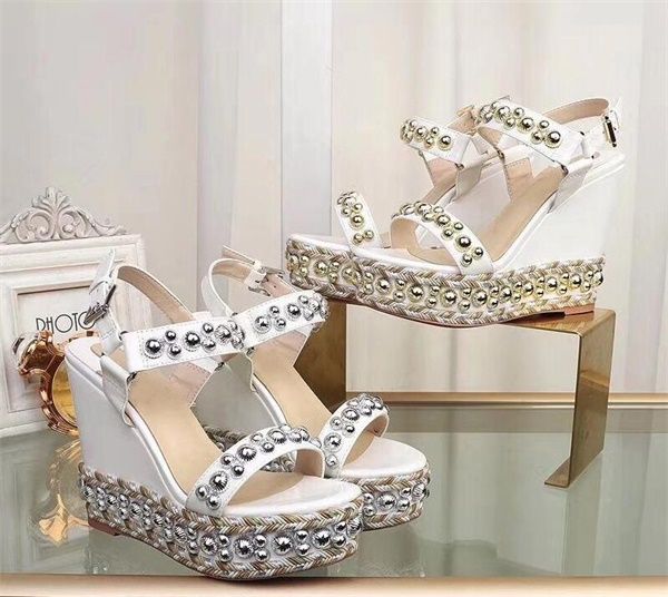 

luxury cataclou cork wedge red bottom sandal designer sandal girls high heels party wedding shoes with box us 35-41, Black