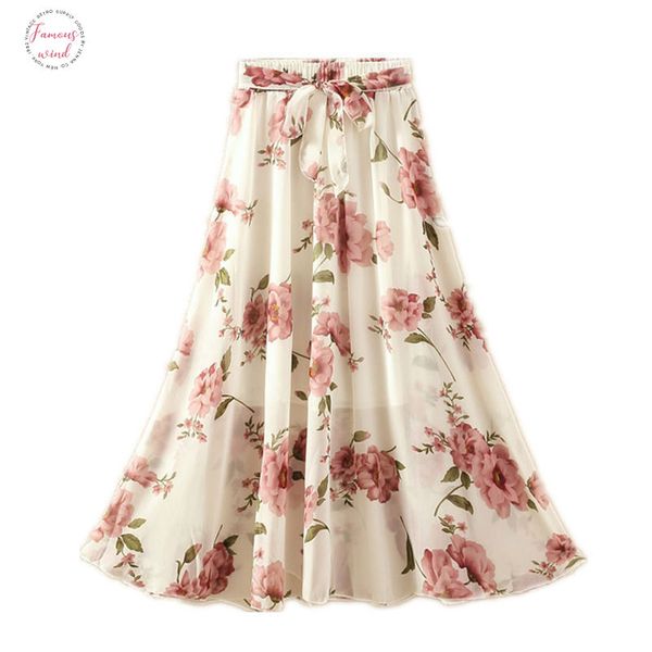 

summer long skirts women elegant casual chiffon plus size skirt high waist print streetwear maxi ladies beach skirts q238, Black