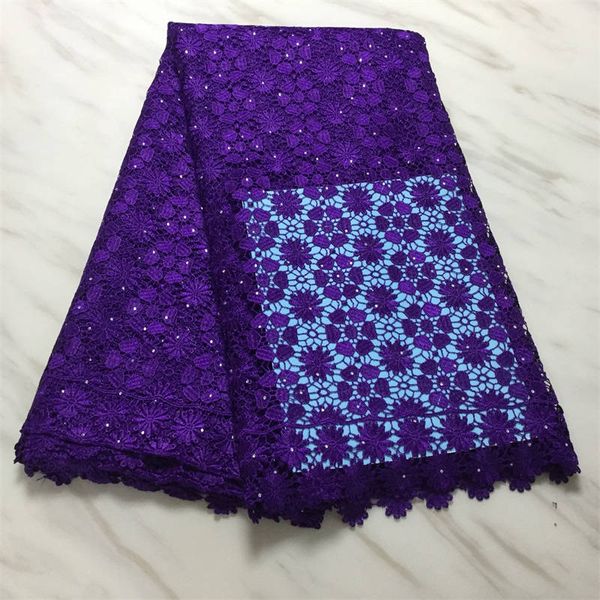 

water-soluble embroidered african lace fabric for wedding banquet dress 5 yards french mesh lace fabric with stones, Black;white