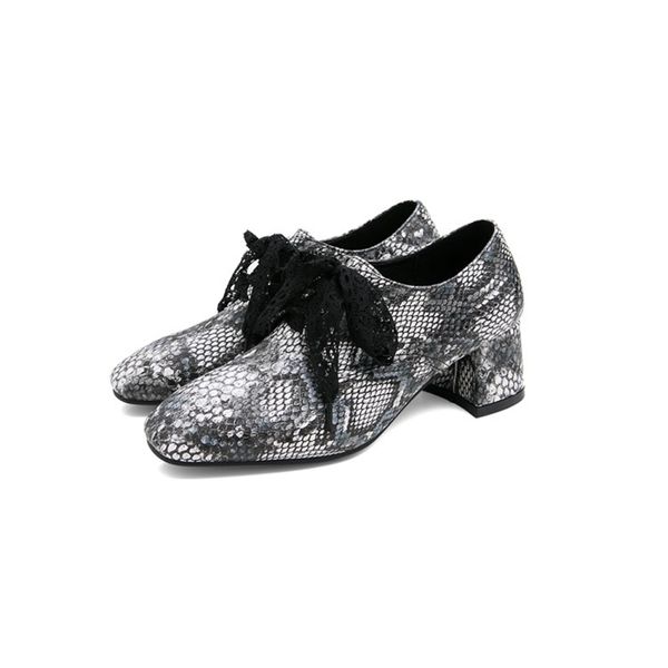 

blxqpytnew fashion snake pattern pu women pumps high heels square toe single shoes woman female small or large 30-50 158-3, Black