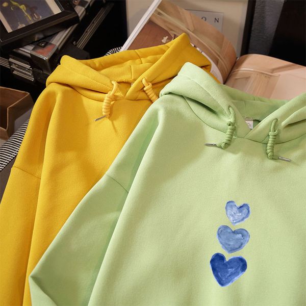 

women's hoodies & sweatshirts winter harajuku women long sleeve hoodie korean ulzzang loves heart print oversize itself coat, Black