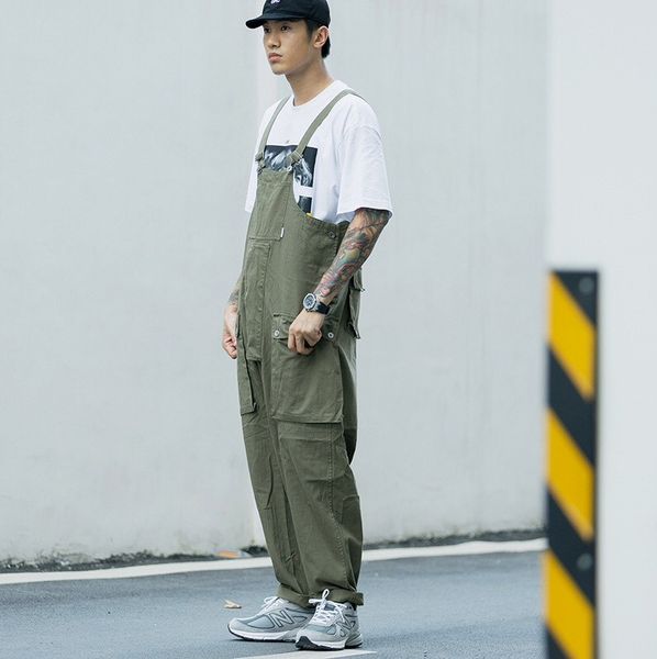 

холодопроизводительности карманы отделаны мужские дизайнерские комбинезоны мода филенчатые мужские комбинезоны брюки свободного покроя мужчи, Black