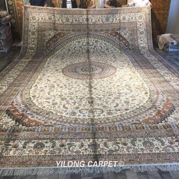 

yilong 12'x18' ivory rugs medallion handwoven persian silk carpets (wy296c