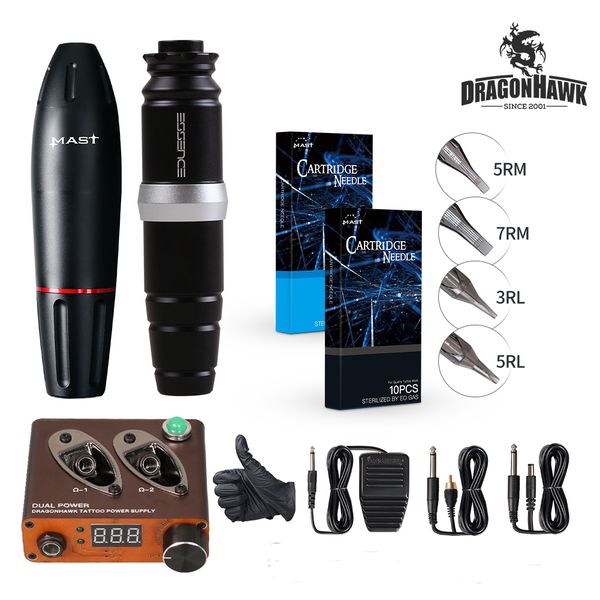 

rotary tattoo kit 2 tattoo pens mast essence guns dual power supply cartridge needles tattoo supply