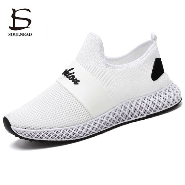 

spring autumn new men's sneakers running sport shoes mesh breathable lightweight not tied casual shoes white black man's size 46