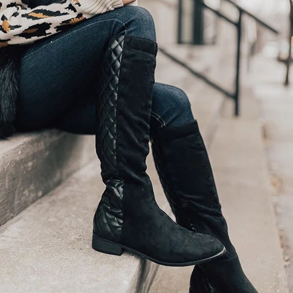 

lasperal slim boots over the knee high suede leahter women snow boots women's fashion winter thigh high shoes woman, Black