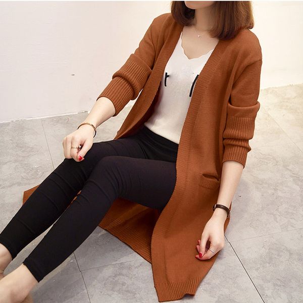 

spring and fall woman cardigan sweater long sleeve cashmere sweater cardigan female cardigans knitted v-neck wool coat, White