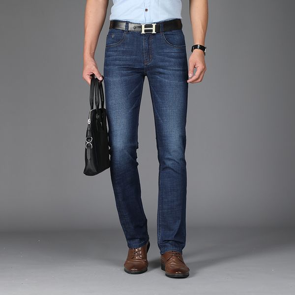 

new fashion mens jeans smart casual jean regular straight high elasticity jeans loose waist long stretch trousers big size 42, Blue