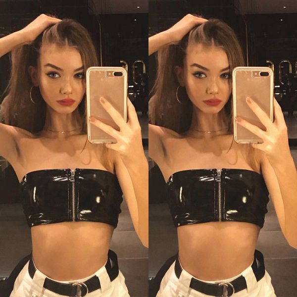 

February Brand Designer Fashion Summer New Style Fashion Women Strapless Boob Tube Tops Casual Zipper Bandeau Solid Crop Top Tank