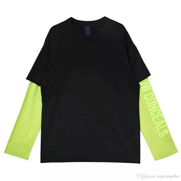 

new mens designer hoodies fashion embroidery contrast color fake two piece hoodies casual long sleeve mens loose hoodies, Black