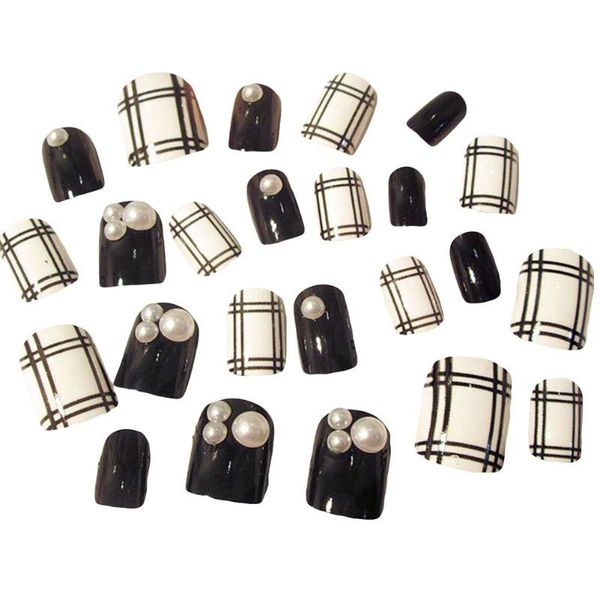 

24pcs сетка stripe pattern поддельный полное покрытие finger ложные nail art советы маникюр инструмент, Black
