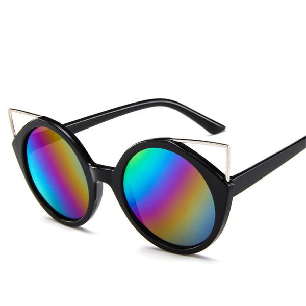 

2019 brand designer cat eye sunglasses lady vintage metal reflective glasses for women mirror retro girls gafas, White;black