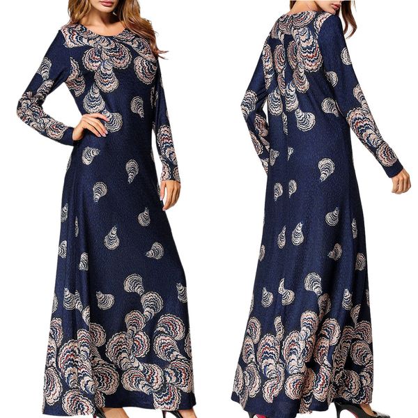 

2019 muslim women's ethnic style print long sleeve party long maxi dress robe islamic clothing caftan marocain abaya turkey, Red