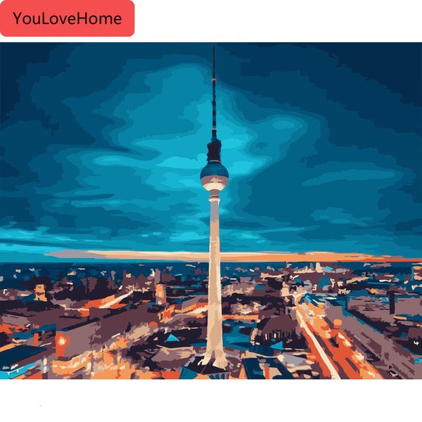 

живопись по номерам городской пейзаж рисунок на холсте ручная роспись night art picture kits diy gift home decoration