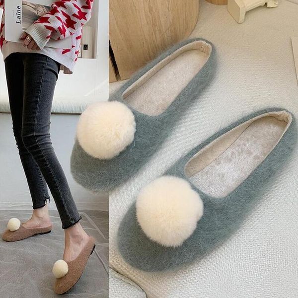 

winter womens shoes flats cute plush shoes women warm flats designer furry casual woman outdoor loafers zapatillas mujer, Black