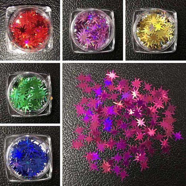 

holographic nail sequins gold silver four angle stars laser nail art 3d decoration 1 box, Silver;gold