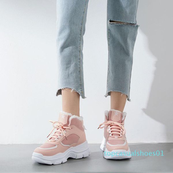 

women's designer casual shoes fashion outdoor indoor universal thick bottom leather surface fluffy lining pink casual sneakers t01, Black