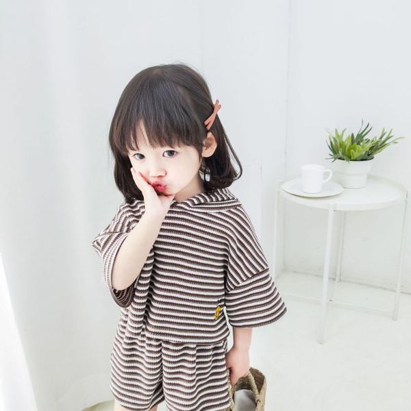 

two piece set boy girl short sleeve hoodie + shorts set embroidered smile striped suit hooded tracksuit outfits 1 to 8 yrs 021-2, White