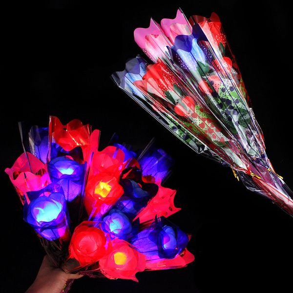 

led light up toy flashing rose flower simulation artificial flowers red pink blue roses glow toys valentine's day gifts for girls lover
