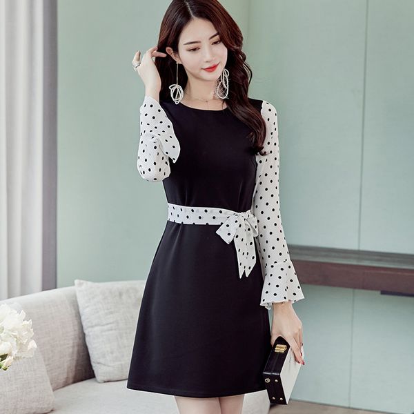 

new korean version of the large size was thin fashion wild long-sleeve women's casual fashion dress, Black;pink