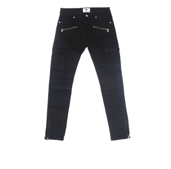 

skinny jeans high street men black slim jeans pocket pencil pants mens black denim pants with zipper, Blue