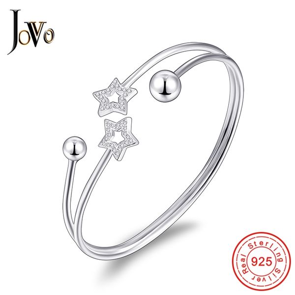 

jovo fashion fine jewelry 925 sterling silver lady bracelet for women adjustable open cuff ball star little zircon bangles gift, Black