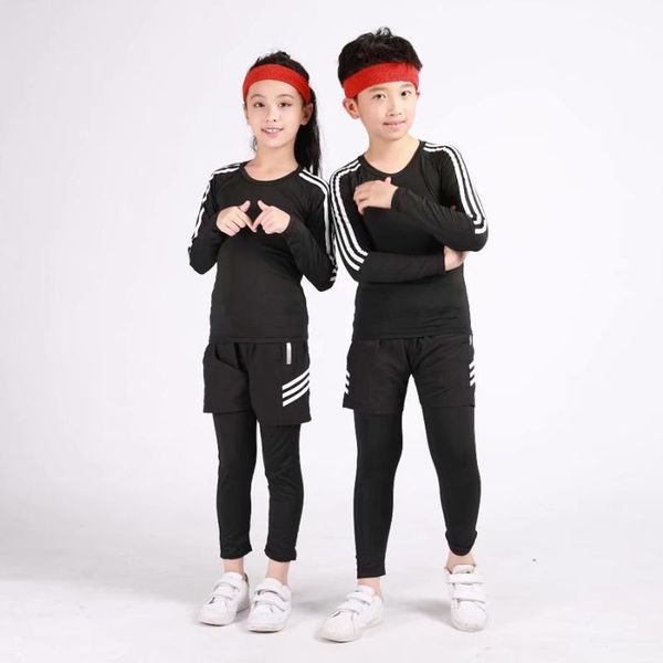 

new compression running sets suits for child base layer running suits long sleeve pants leggings kids gym fitness clothing, Black;blue