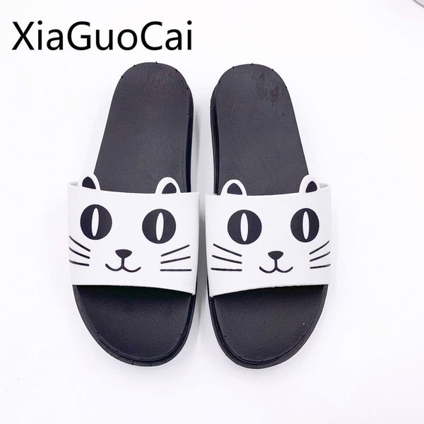 

cute casual panda women slippers non-slip cartoon cat ladies slides outdoor summer women slippers, Black