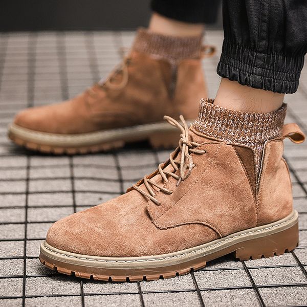 

2019 autumn winter fashion lace-up men ankle boots british black brown khaki work boot high upper male botas size 39 - 44