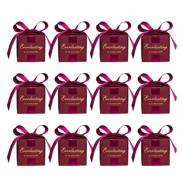 12pcs red wedding candy box bag шоколадный чехол для хранения площади лечите box party благоприятная лук подарок мешок с лентой