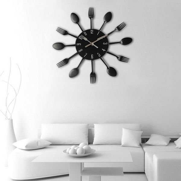 

modern design sliver cutlery kitchen utensil wall clock spoon fork clock