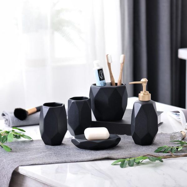 

european geometric ceramic bathroom wash 5 piece set creative lotion bottle toothbrush holder send a friend a wedding gift