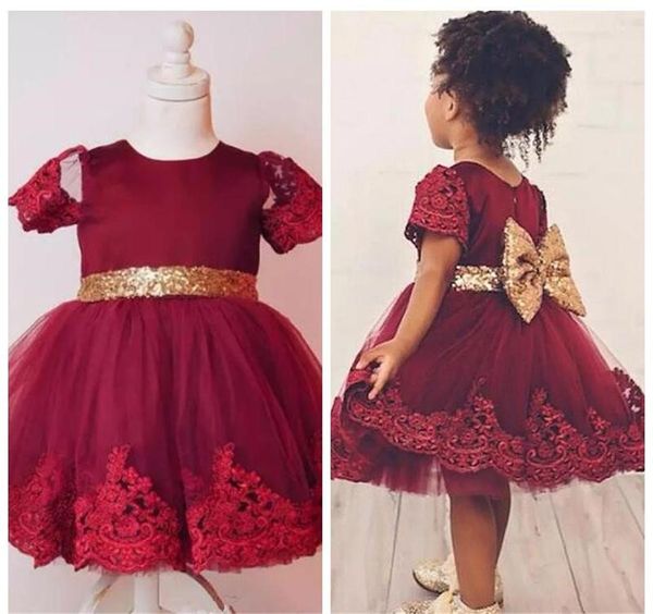 

big bow pageant girls dress applique prom gown tulle short flower girl gowns o-neck sleeve dresses for kid, White;blue
