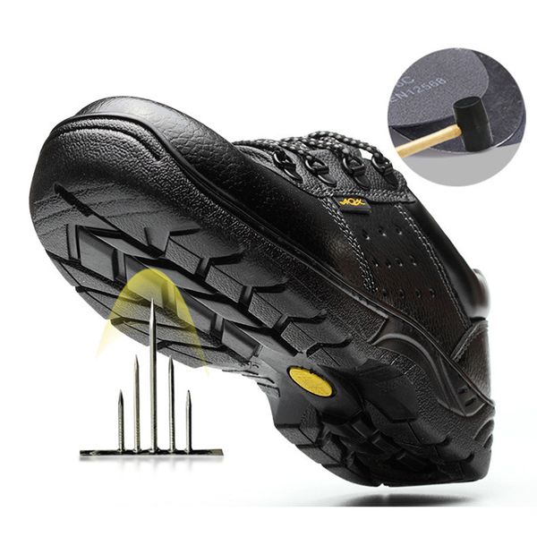 

men cowhide steel toe work safety shoes non-slip wear puncture proof construction breathable safety boots indestructible shoes, Black;brown