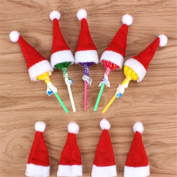 

10pcs/pack mini lollipop hat christmas hat santa claus xmas mini wedding gift creative caps christmas tree ornament decor