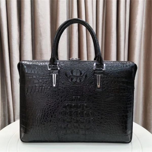

classical black designer genuine crocodile skin businessmen briefcase handbag exotic alligator leather male large shoulder bag