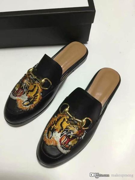 

19ssgucci princetown king's roaring tiger bit loafer mule slipper slip-on with box, Blue;gray