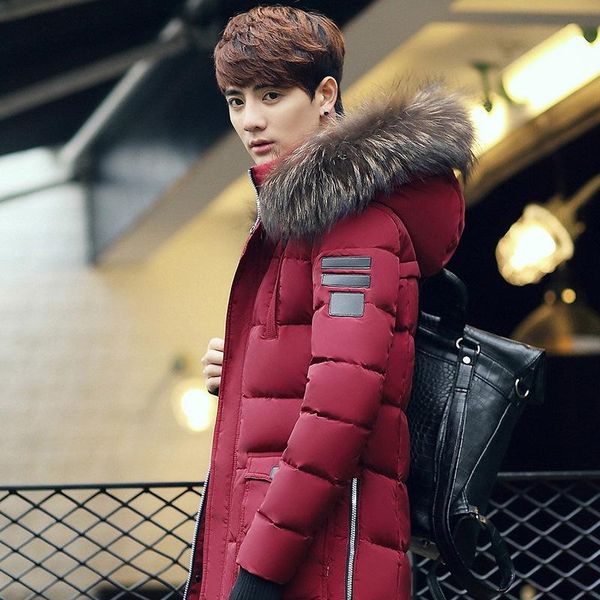 

2019 корейский длинный участок зимняя куртка мужчины толстые потерять большой ярдов молодой студент надьямарош воротник пуховик, Black