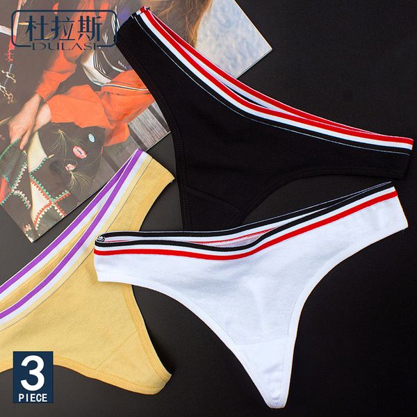 

women's cotton g-string thong panties string underwear women briefs lingerie pants intimate ladies letter low-rise 3pcs/lot, Black;white