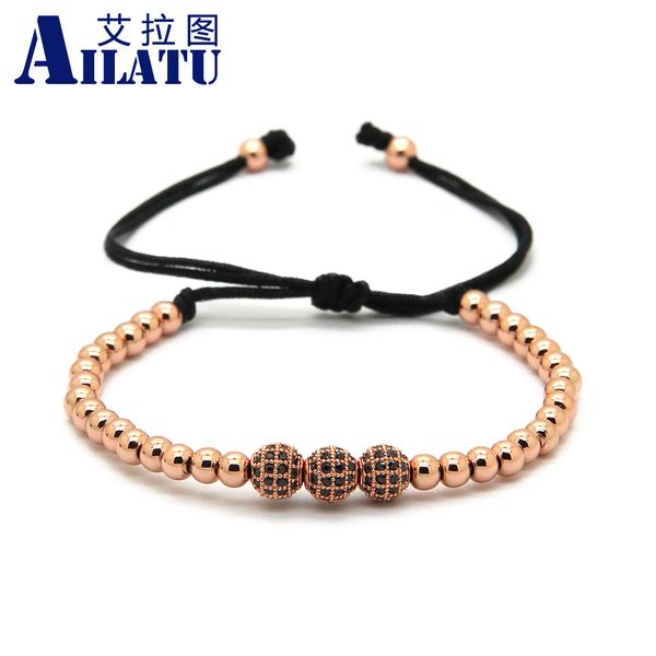 

ailatu 6mm cz ball beads braiding bracelet for men women jewelry, Golden;silver