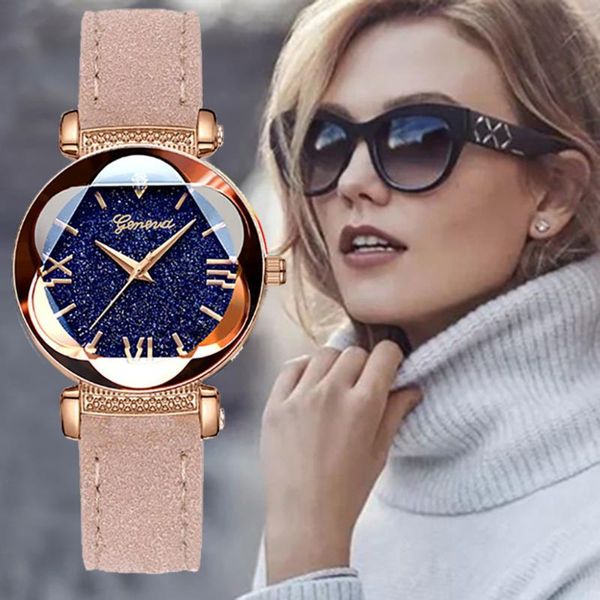 

2019geneva casual women watch fashion leather dress elegant flower dial quartz watches ladise clock, Slivery;brown