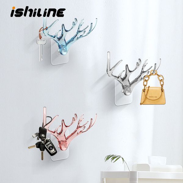 

creative cartoon antler storage rack multi-function plastic punch-hook bathroom living room bedroom door rack sticky hook