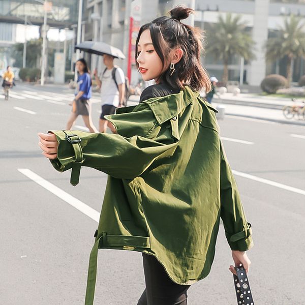 

plus size 2018 autumn winter british new design trench waterproof vintage classic womens loose trench coat student mori girl, Tan;black
