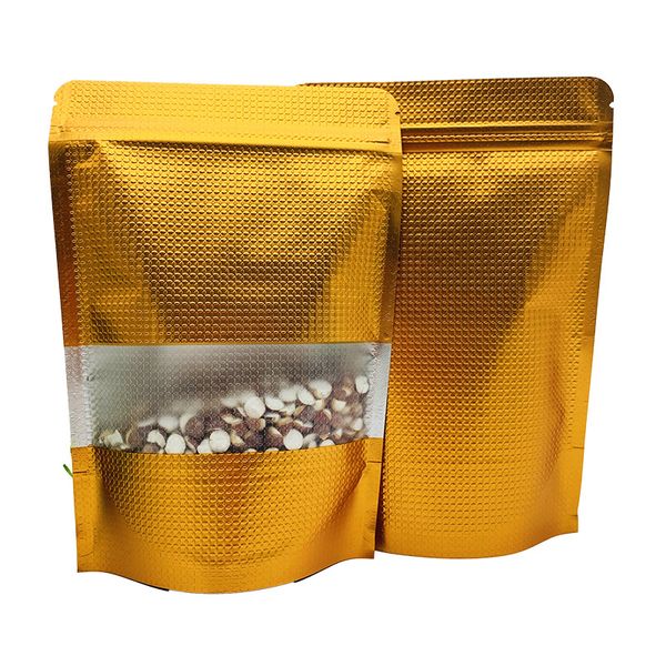 Gold Stand Up Aluminum Foil Packaging Bag Zip Lock Food Storage Packing Pouches
