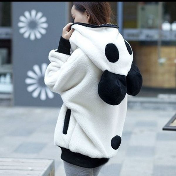 

panda hoodie soft cute pullovers women lolita warm fleece hoodies winter bear ear lovely outerwear zip-up pocket coat sweatshirt, Black;brown