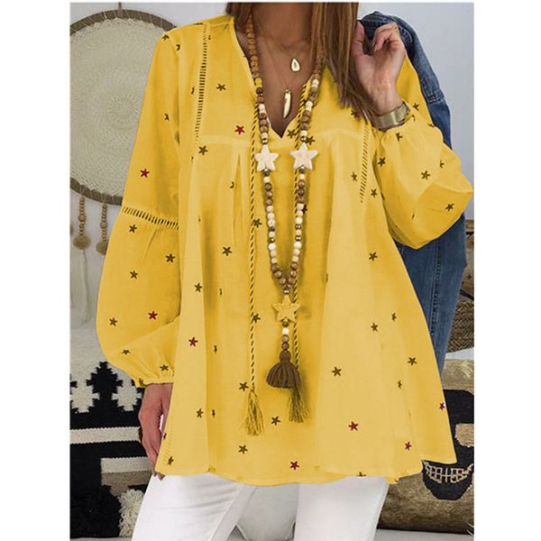 

panelled cacual v neck tshirt stars printed summer hollow out long sleeve tees womens designer loose pullover clothing, White